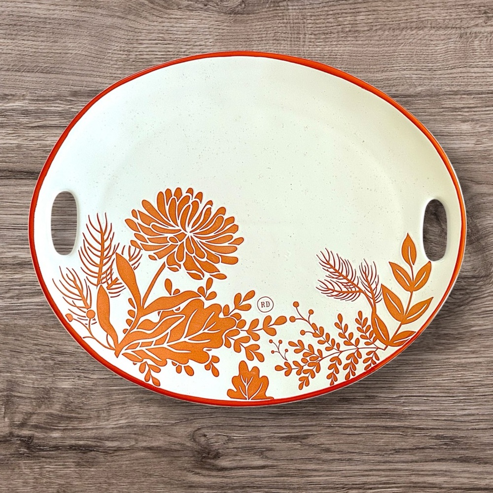 Rae Dunn Floral Platter Oval Cream & Pumpkin Color NEW